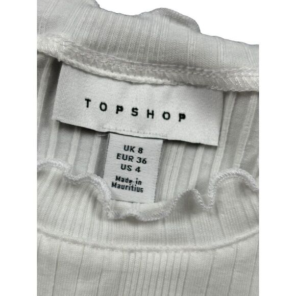 Topshop Women's Ribbed White Short Sleeve T-Shirt Size S - Picture 2 of 7